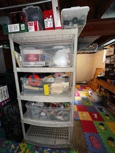 lot 272 image: Large Lot of Home Improvement Supplies and Shelf Included