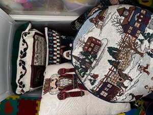lot 302 image: Bin of Vintage Needlepoint ChristmasHoliday Pillows