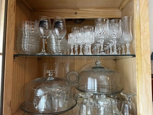 lot 118 image: Glass Serving Pieces And Cut Crystal GlassesCake Plates, Bowls. Everything Shown In Picture