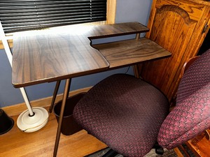 lot 50 image: Desk And Chair. Desk Measuring 37 Inches Wide By 21 Inches Deep By 29 Inches High