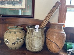 lot 62 image: Handmade Vases Jar and Rain Stick