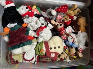 lot 287 image: Bin of Christmas Themed Stuffed Animals including TY Beanie Babies