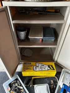 lot 412 image: Plastic Two Doors Storage Unit With All Tools Inside As Seen In Photo
