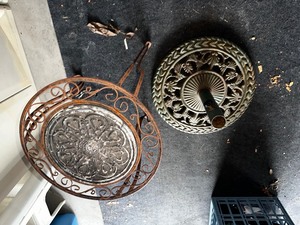 lot 413 image: Metal Base Umbrella, Stand, And Plant Stand