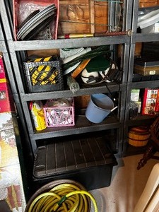 lot 454 image: Entire Contents On Two Shelves, Mostly Garden Tools And Supplies