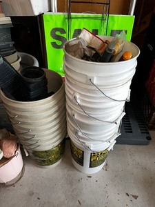 lot 455 image: 12 5 Gallon Pails No Covers, And Handheld Garden Tools