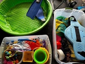 lot 463 image: Swim Pool And Two Large Bins Of Swim And Water Toys