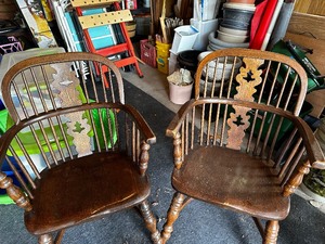 lot 465 image: Pair Of Wood Vintage Armchairs