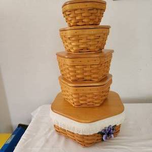 lot 12 image: Vintage Set Of Five Longaberger Baskets All With Protectors And Covers.