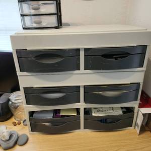 lot 23 image: Plastic Storage Center Filled With Printer Paper, And Assorted Office Paper - 20 x 14 x 19