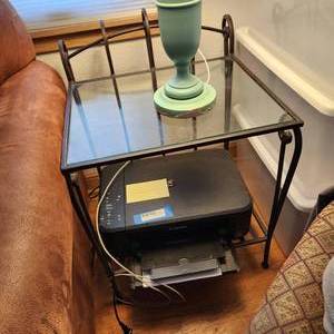 lot 132 image: Glass And Steel End Table Measuring 20 x 19 x 23