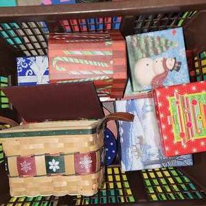 lot 338 image: Bin Of Assorted Holiday Gift Boxes.