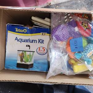 lot 433 image: Bin Of Assorted Childrens Toys And Starter Aquarium Set.