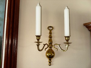 lot 15 image: Vintage Brass Double Arm Wall Mount Candle Holder