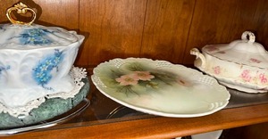 lot 37 image: Antique Hand Painted Serving Dishes and Plate