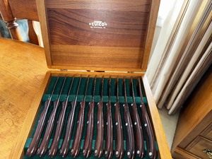 lot 39 image: Vintage 12-pc Cutco Serrated Edge Steak Knife Set in Original Wood Cutco Box Valued at $500.00