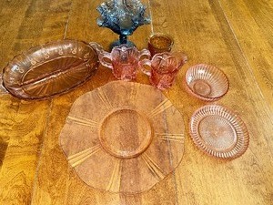 lot 45 image: Pink, Blue, And Amber Depression Glass Sets
