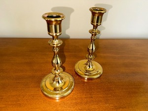 lot 152 image: Pair Of Brass Candlesticks, 7 Tall