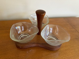 lot 158 image: MCM Flame Walnut And Glass CondimentDip Holder