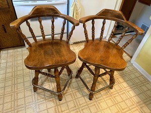 lot 89 image: Pair of Vintage Solid Wood Swivel Stools