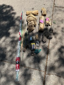 lot 312 image: Lot of Gardening Stakes, Burlap Covers, RopeString, Wire, and SCOTTS Hand-Powered Spreader