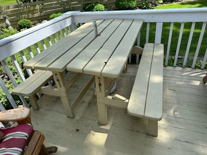 lot 329 image: Custom Handmade Picnic Table - 2pc for Easy Storage and Transporting 60in x 60in x 31in