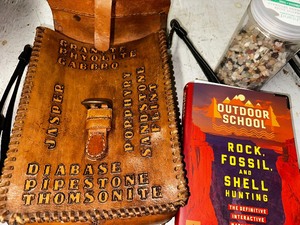 lot 348 image: Rock Hunting Bag And Container Of Rocks