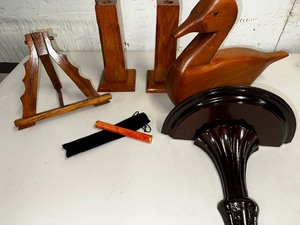 lot 383 image: Variety Of Handmade Wood Decor, Handmade Wood Candlestick Holders and Small Kaleidoscope