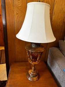 lot 225 image: Vintage Wooden Lamp With Amber Crystal