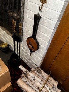 lot 222 image: Collection Of Vintage Fireplace Tools With Hand Painted Blower