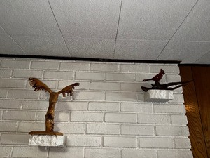 lot 221 image: Vintage Hand Carved Moose And Cardinal