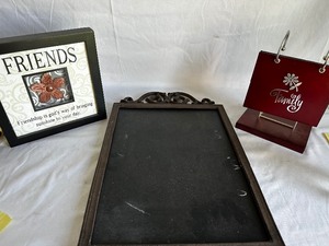 lot 34 image: Metal Framed Chalkboard, Family Photo Holder, and Friends Plaque