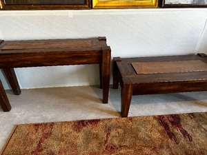 lot 62 image: Coffee Table And Sofa Table With Wood And Copper Insert Measuring 41 X 24 X 18 And 48 X 16 X 28
