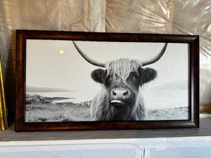 lot 71 image: Longhorn Cow Black-And-White Print Measuring 34 X 18