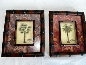 lot 84 image: 2 Vintage 2004 Charlene Audey Pela Concept Bamboo Framed Palm Tree Shadow Boxes