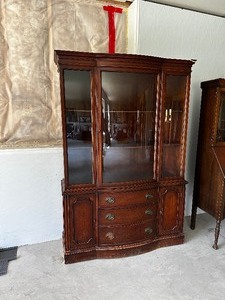 lot 1 image: Vintage Wood And Glass Hutch Measuring 7W x 13 12D x 71H