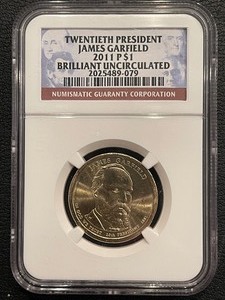 lot 103 image: 2011-P James Garfield Dollar NGC Brilliant Uncirculated
