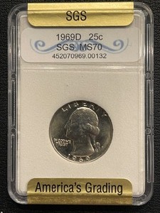 lot 108 image: 1969-D Washington Quarter SGS MS70