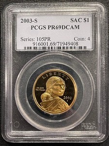 lot 109 image: 2003-S Sacagawea Dollar Proof PCGS PR69 Deep Cameo