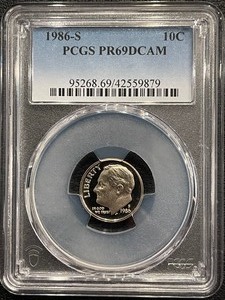 lot 111 image: 1986-S Roosevelt Dime Proof PCGS PR69 Deep Cameo