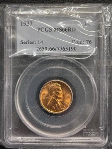 lot 114 image: 1937 Lincoln Cent PCGS MS66 Red