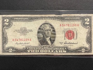 lot 87 image: 1953 A Red Seal $2 Dollar Bill
