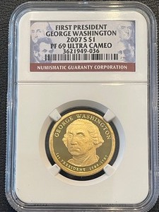 lot 37 image: 2007-S George Washington Dollar Proof NGC PF69 Ultra Cameo