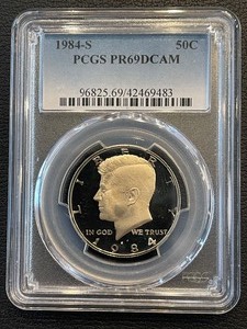 lot 40 image: 1984-S Kennedy Half Dollar Proof PCGS PR69 Deep Cameo