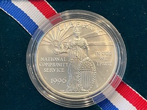 lot 42 image: 1996-S National Community Service Silver Dollar - Only 23,463 Minted