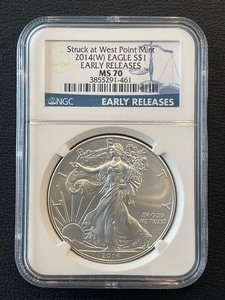 lot 23 image: 2014-W Silver Eagle NGC MS70 Early Release