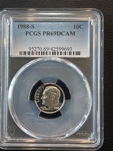 lot 24 image: 1988-S Roosevelt Dime PCGS PR69 Deep Cameo