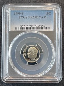 lot 35 image: 1990-S Roosevelt Dime Proof PCGS PR69 Deep Cameo