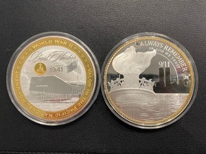 lot 144 image: Pearl Harbor and 911 Jumbo Commemorative Coins