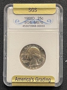 lot 156 image: 1968-D Washington Quarter SGS MS70